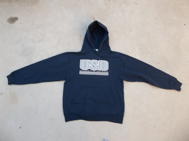 Vintage Sweatshirt USD University of San Diego 1990s Hoodies Small Retro Distressed Preppy Grunge Unisex Casual Athletic Street Pullover image 3