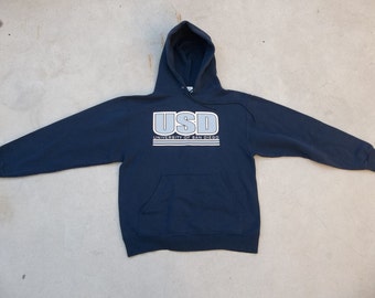 Vintage Sweatshirt USD University of San Diego 1990s Hoodies Small Retro Distressed Preppy Grunge Unisex Casual Athletic Street Pullover