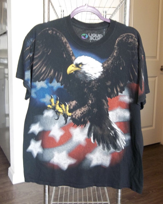 Liquid Blue American Bald Eagle Flag Large 2000s U