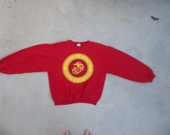 Vintage Sweatshirt USMC United States Marine Corps 1990s 1980s Distressed Unique Grunge Small Preppy Hip Hop Hype Clothing Skateboard