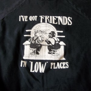 Vintage Sweatshirt 1980s We got Friends in Low Places Beer Animal Puffy Shirt Medium Distressed Hipster Grunge Casual Collectors image 5