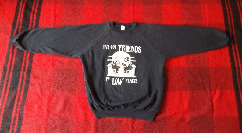 Vintage Sweatshirt 1980s We got Friends in Low Places Beer Animal Puffy Shirt Medium Distressed Hipster Grunge Casual Collectors image 6