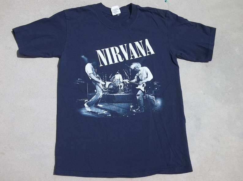 Vintage T-Shirt Nirvana Medium 2000s Live Medium Grunge Hard Rock Alternative Band Dark Blue image 1