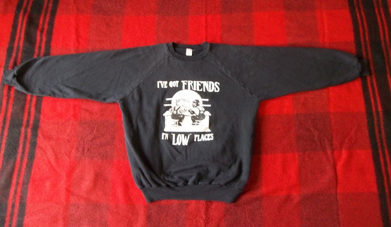 Vintage Sweatshirt 1980s We got Friends in Low Places Beer Animal Puffy Shirt Medium Distressed Hipster Grunge Casual Collectors image 2