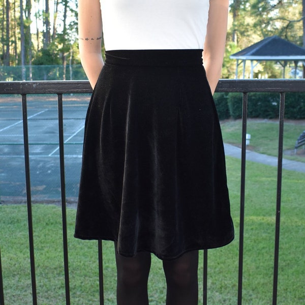 Gothic Velvet Skirt | XS-XL Womens Stretch Gothic Short Mini Circle Skirt | Handmade Romantic Moody Fashion Custom Short Fall Winter