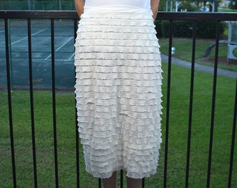 SAMPLE SALE -50% Long Tiered Boho Skirt | Womens Size S White Bohemian Chic Casual Floor Length Maxi Renaissance Fall Winter Spring ELSA