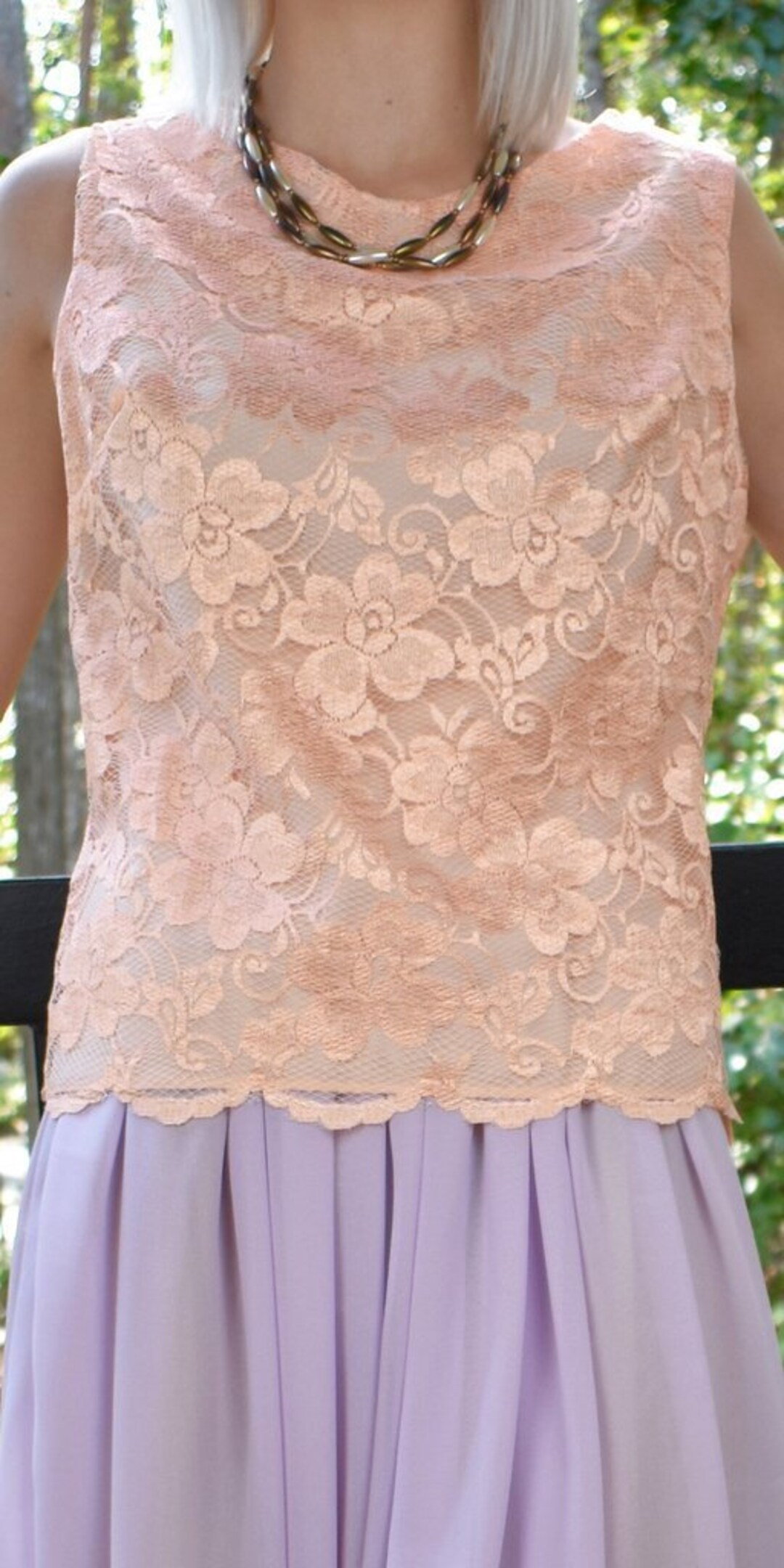 Peach front knot sheer work blouse main image 1