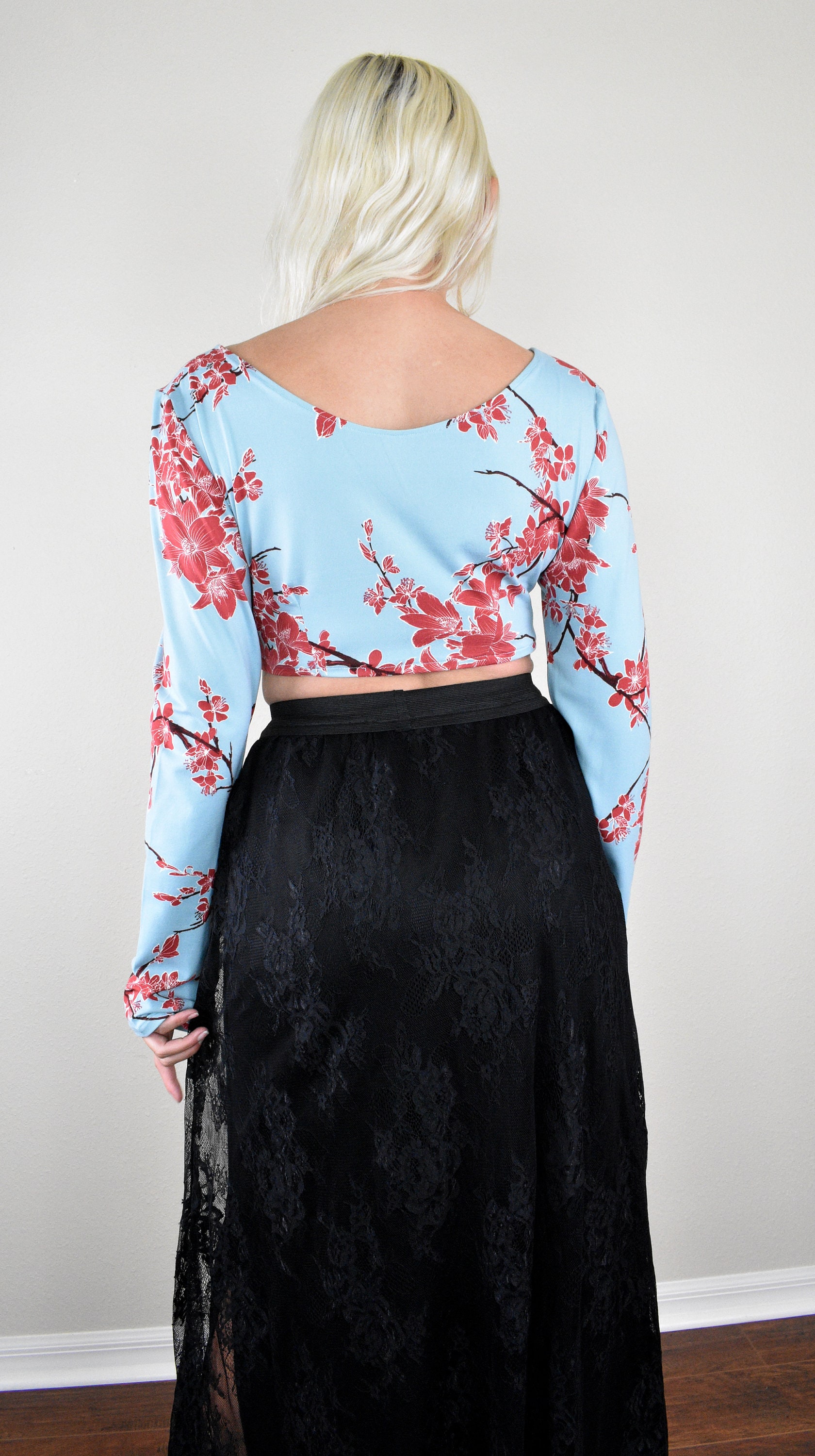 Cherry Blossom Crop Top / Size XS-XL Womens Long Sleeve