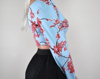 Cherry Blossom Crop Top / Size XS-XL Womens Long Sleeve