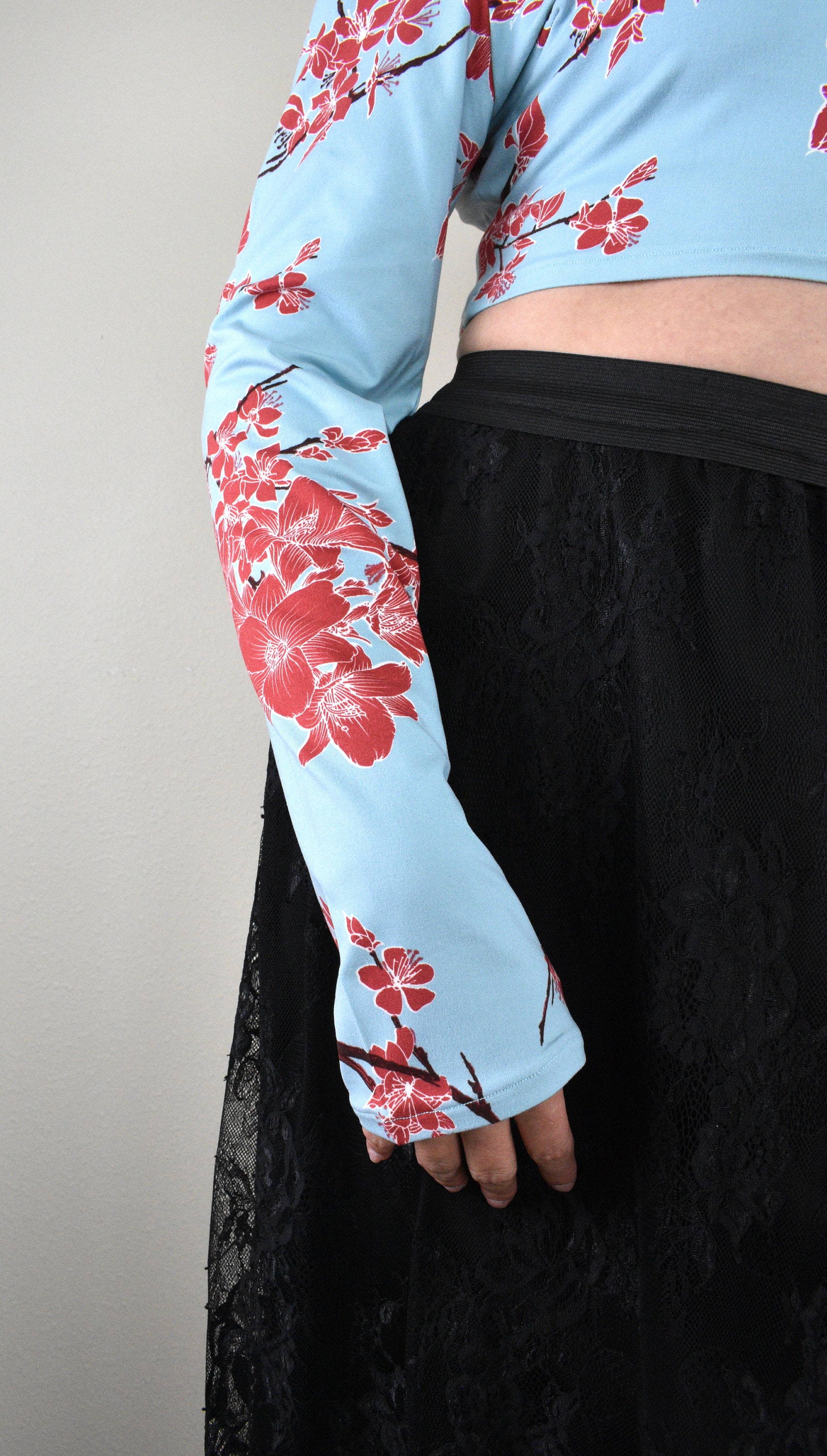 Cherry Blossom Crop Top / Size XS-XL Womens Long Sleeve