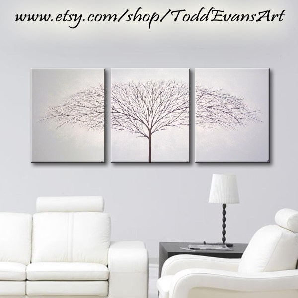 Verkauf heute 48 x 20 cm, set 3 Stück große grau Canvas Art, hellgrau, hellblau Tönung, Bäume Wall Art, Original painting Baum Gemälde
