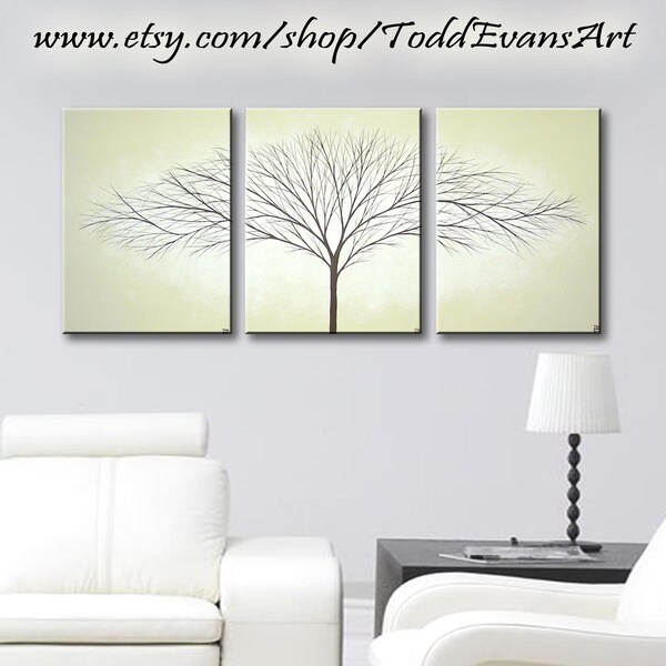 Verkauf, 36 x 16 cm, 3 Stück Leinwand Kunst Set, große Kunst, Tan, Beige, Creme, Farbe, Baum-Kunst, Original Gemälde-Wand-Dekor, Leinwand-Kunst, Artwork