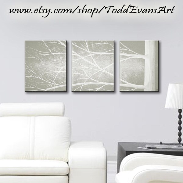 Angebot des Tages, 24 x 10 Zoll, Original 3 Stück Wandkunst set Leinwand Kunst grau grau Bäume, set 3, schwarze und weiße Kunst, Malerei, Dekor Baum
