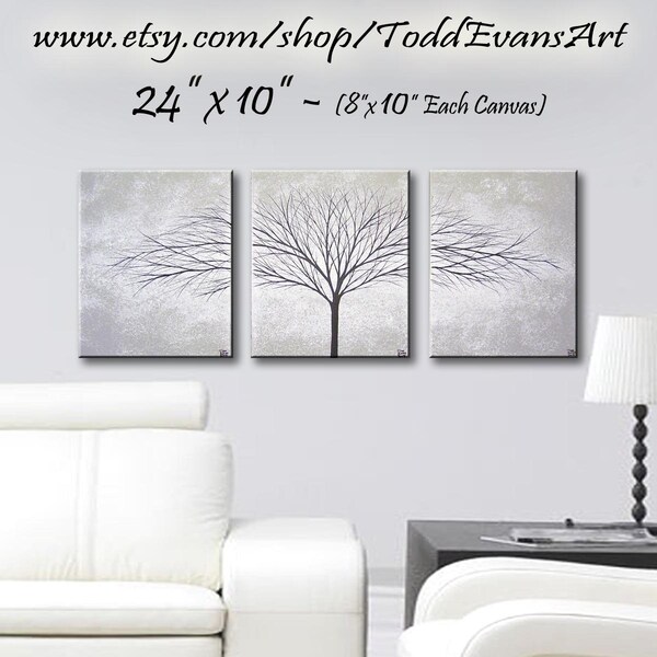 DEAL des Tages, 24 x 25 cm, Original-Gemälde, 3-teilig Wall Art festgelegt, grau-grau, schwarz und weiß, Bäume, Malerei, Leinwand Kunst, Baum Dekor