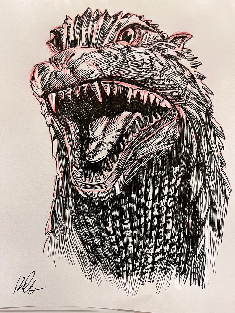 Godzilla Red Ink Godzilla Ink Art - Etsy