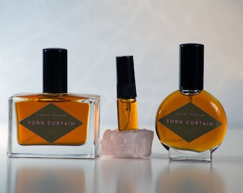 Torn Curtain- natural vegan perfume, cinnamon smoke & rose, 2ml sample, 15ml or 30ml full-size bottle