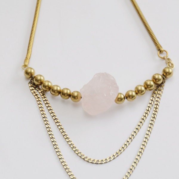 Third Eye - Rose Quartz & Brass Necklace