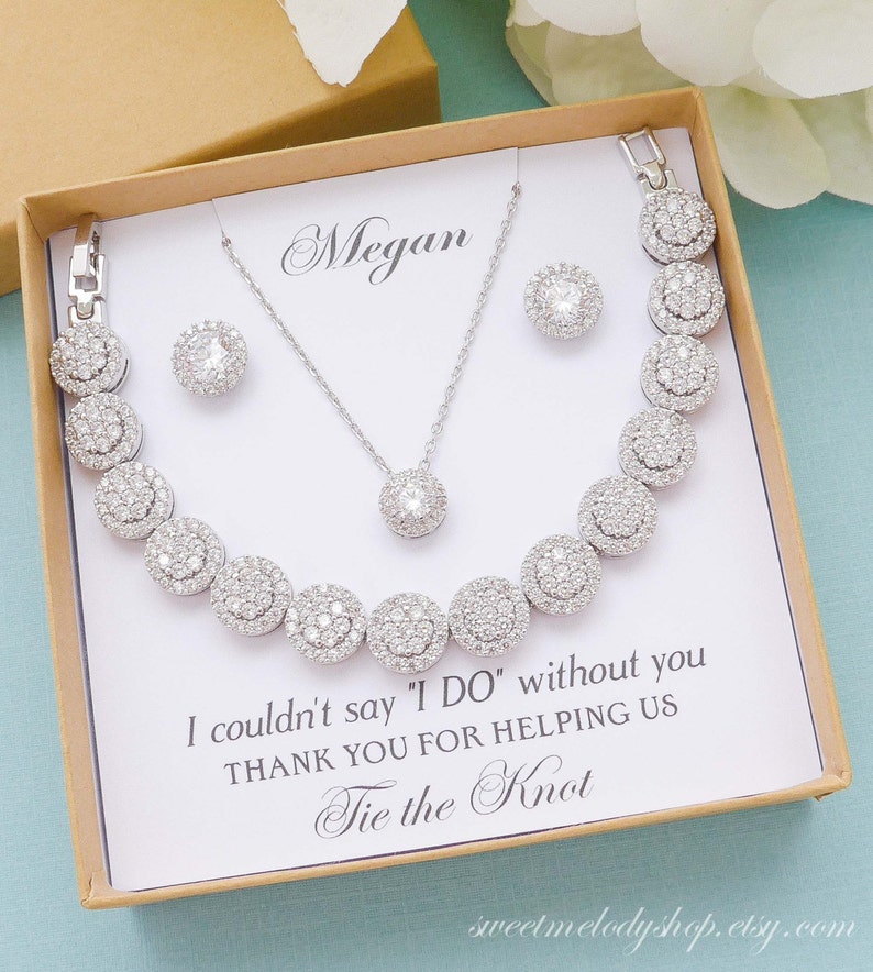 Bridesmaid Bracelet and Earrings Set Bridesmaid Jewelry Mother of Bride Gift Silver Bridesmaid Jewelry Gift Sets Bridesmaid Gift