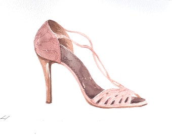 Shoe wall art/ Fashion illustration/ Fashion art/ Watercolor painting/ Dressing room art/ Gift for shoe lover/ Pale Pink Sandal illustration