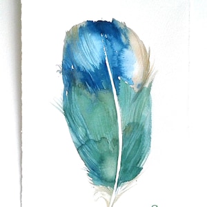 Teal Blue Feather painting Watercolour feather illustration Minimalist Art Feather wall art Home and Living Unisex gift idea, Kitchen decor