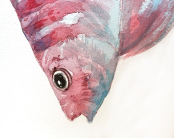 Watercolor painting original | Fantasy Pink Fish Illustration | Small watercolors 7x11/ Fish ocean wall art/ Art lover gift | Zodiac art