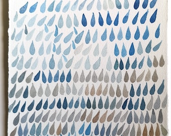 Raindrops watercolor painting | Original watercolor | Blue Raindrops wall art | Kitchen Decor/ Home and Living | Geometry art work