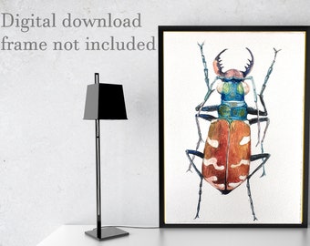 INSTANT DOWNLOAD | Longhorn Beetle Watercolor painting | DIGITAL art Printable bugs | Insect illustration | Beetle Prints | Beetle Wall Art