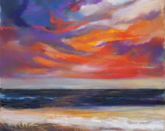 Original Pastel Painting- Firefly Sunset, Seascape painting, Newcomers gift, Abstract Landscape Wall Art, Art lovers gift, Pastels Art Work