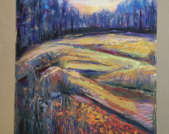 Original Pastel Landscape Painting, Abstract Wall Art, 10x13"