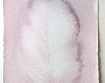 Watercolour painting original Pale Pink feather illustration, abstract feather wall art Small watercolour 7,5 by 11" Modern home decor