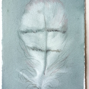Feather painting original. Small Watercolor painting of feather. Light blue Gray feather illustration Nursery art Home décor Fantasy feather