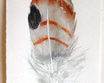 Gray Feather Watercolor Painting, Minimalist Wall Art (7.5 x 11)