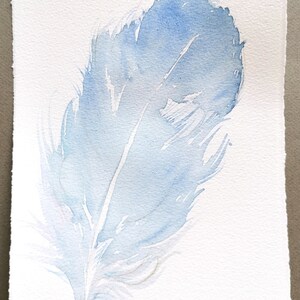 Pale  BLUE Feather illustration | Feather wall art | Watercolor original 7,5 by 11