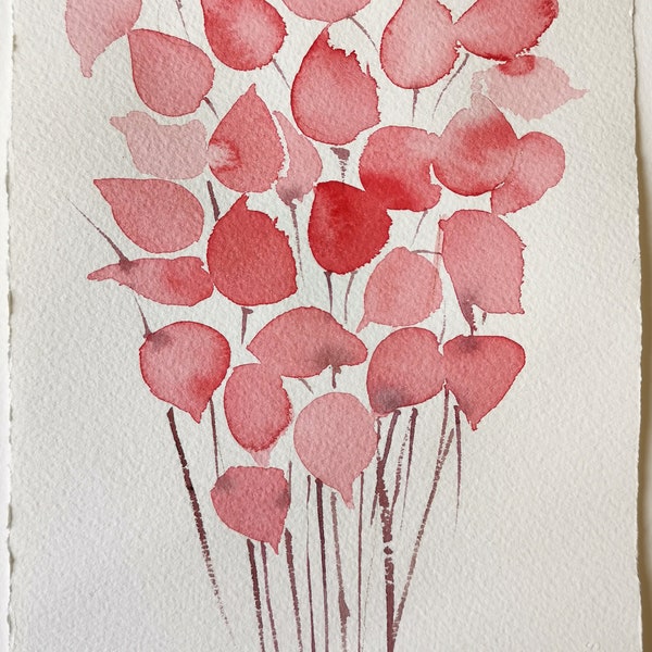 Feuilles abstraites de SAUMON | Peinture à la feuille d'aquarelle | Art minimaliste | Illustration de feuilles ROSE | Art botanique | Feuilles d'aquarelle art mural