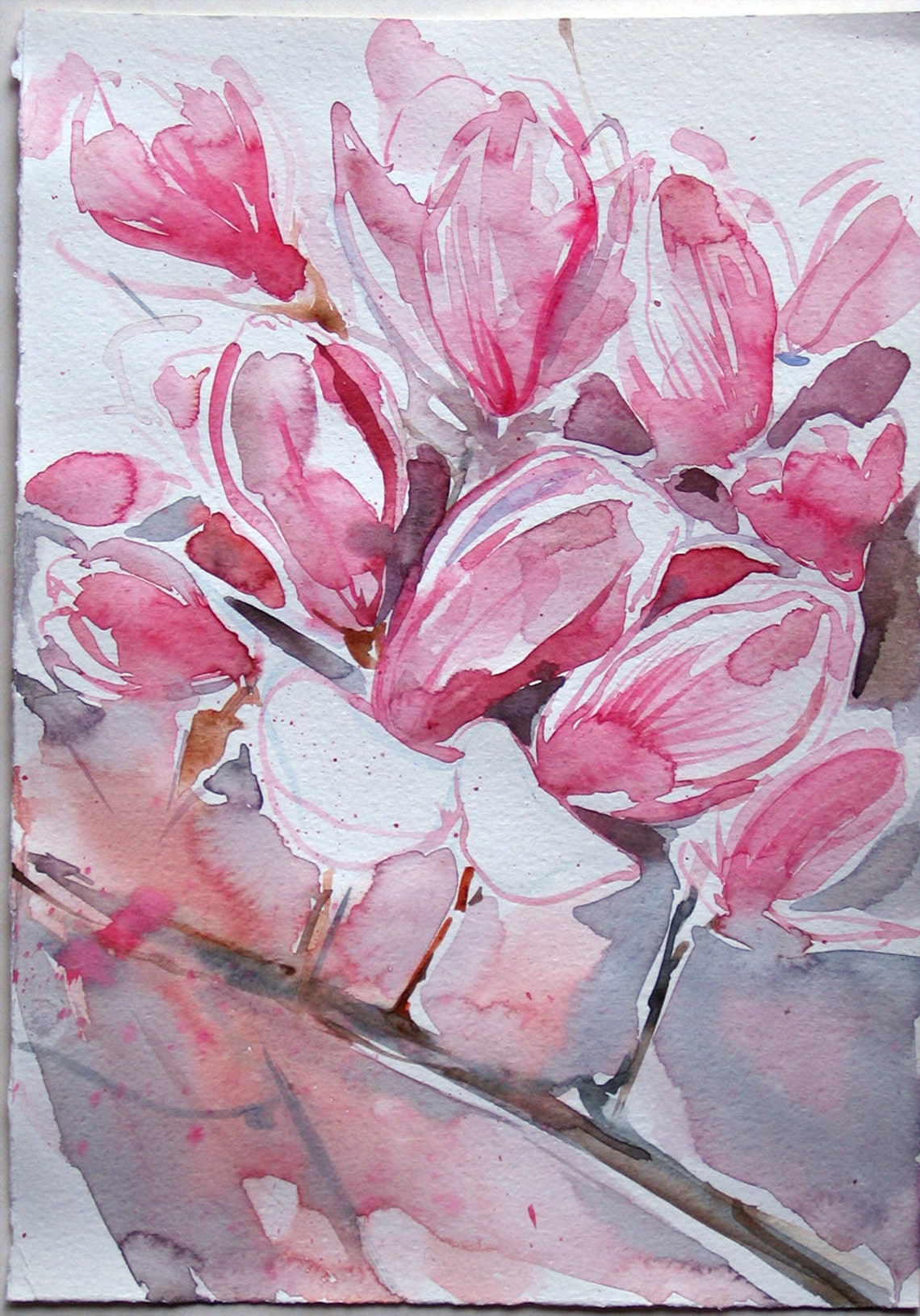 Magnolia Watercolor Painting Original. Art Painting Original With