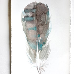 Taupe feather painting. Watercolour paintings original. Small watercolors 7,5/11. Birthday gifts for her. Feather illustration