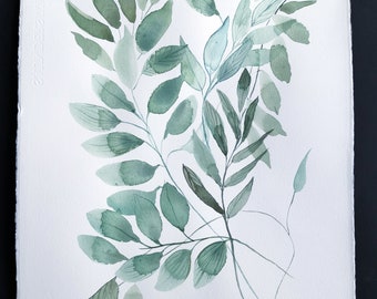 Botanical Watercolor Painting Original, Blue Abstract Leaves, Botanical Illustration, Kitchen Décor | Nature Wall Art, Leaves Wall Art