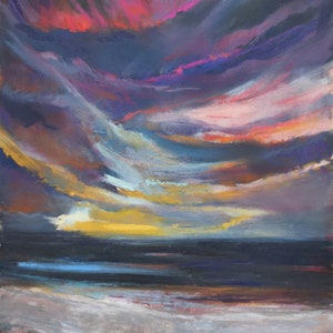 Coucher de soleil sur la plage, peinture pastel originale 10 x 13, oeuvre d'art pastel paysage marin, galerie d'accueil, peinture pastel, art mural abstrait, unisexe image 7