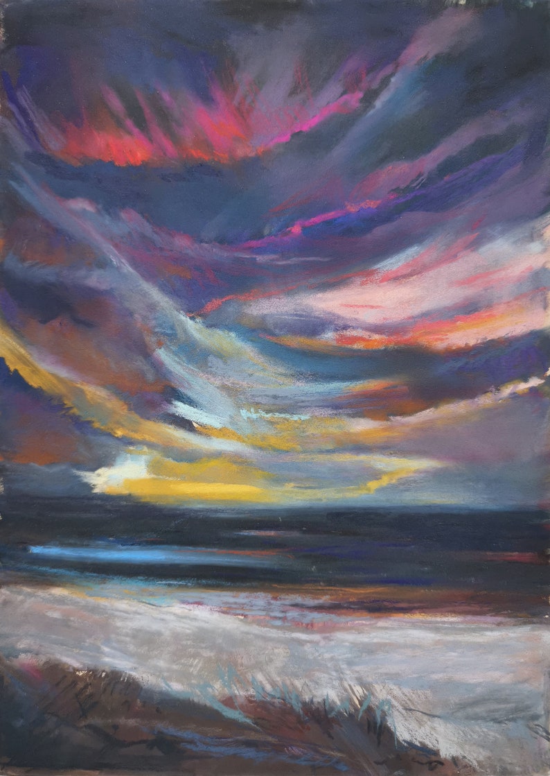 Sunset on The Beach, Pastel Painting Original 10x13, Seascape pastel artwork, Home Gallery, Art Painting Pastels, Abstract Wall Art, Unisex image 7