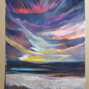 Coucher de soleil sur la plage, peinture pastel originale 10 x 13, oeuvre d'art pastel paysage marin, galerie d'accueil, peinture pastel, art mural abstrait, unisexe image 4