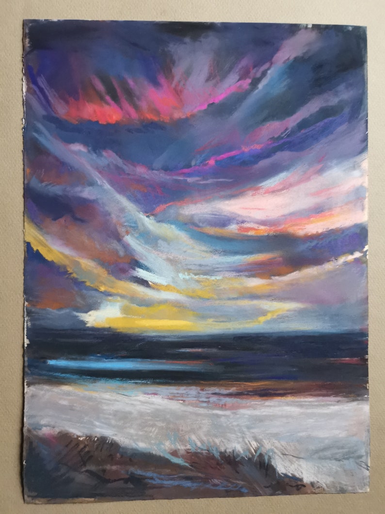 Sunset on The Beach, Pastel Painting Original 10x13, Seascape pastel artwork, Home Gallery, Art Painting Pastels, Abstract Wall Art, Unisex image 4