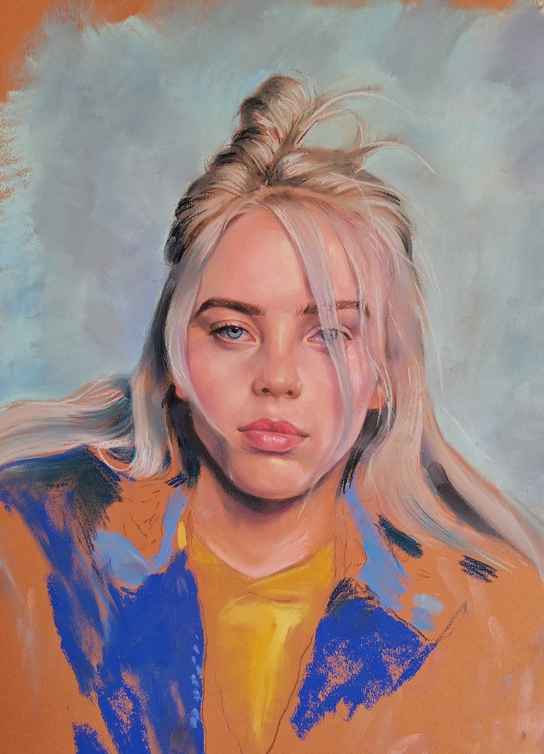 ORIGINAL Billie Eilish pastel portrait 18 x 24 | Etsy