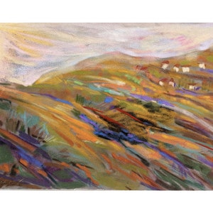 それらの丘 - 抽象的なパステル画 | パステル ウォール アート | 風景画オリジナル | 自然のアートワーク | 美術 | 父の日ギフト