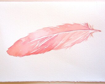 Light pink feather painting. Watercolor original 7,5 by 11/ Feathers illustration | Feather watercolor | Unisex gifts idea ooak