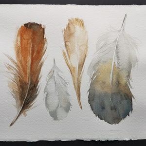 Feathers Watercolor painting, Original watercolor Feathers wall art 11x15, Modern home decor, Watercolor feather wall art, Xmas gift Mum Dad