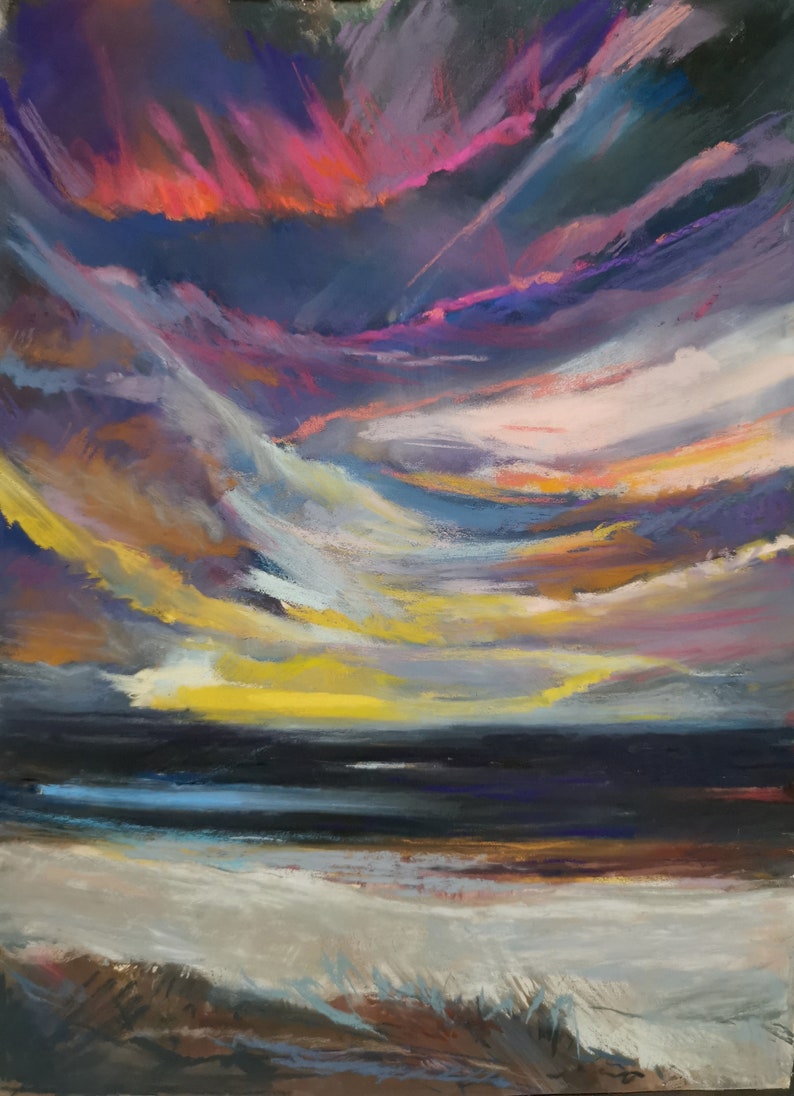 Coucher de soleil sur la plage, peinture pastel originale 10 x 13, oeuvre d'art pastel paysage marin, galerie d'accueil, peinture pastel, art mural abstrait, unisexe image 6