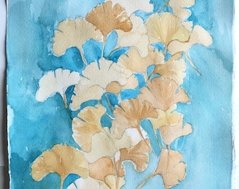 Ginkgo leaves watercolor painting | Botanical illustration | Ginkgo biloba wall art | Nature artwork | Kitchen decor | Botanical watercolor