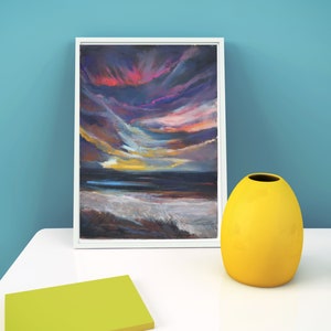 Sunset on The Beach, Pastel Painting Original 10x13, Seascape pastel artwork, Home Gallery, Art Painting Pastels, Abstract Wall Art, Unisex image 2