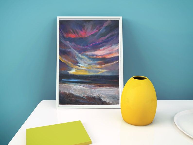 Sunset on The Beach, Pastel Painting Original 10x13, Seascape pastel artwork, Home Gallery, Art Painting Pastels, Abstract Wall Art, Unisex image 2
