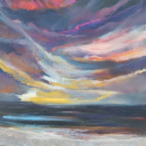 Coucher de soleil sur la plage, peinture pastel originale 10 x 13, oeuvre d'art pastel paysage marin, galerie d'accueil, peinture pastel, art mural abstrait, unisexe image 1